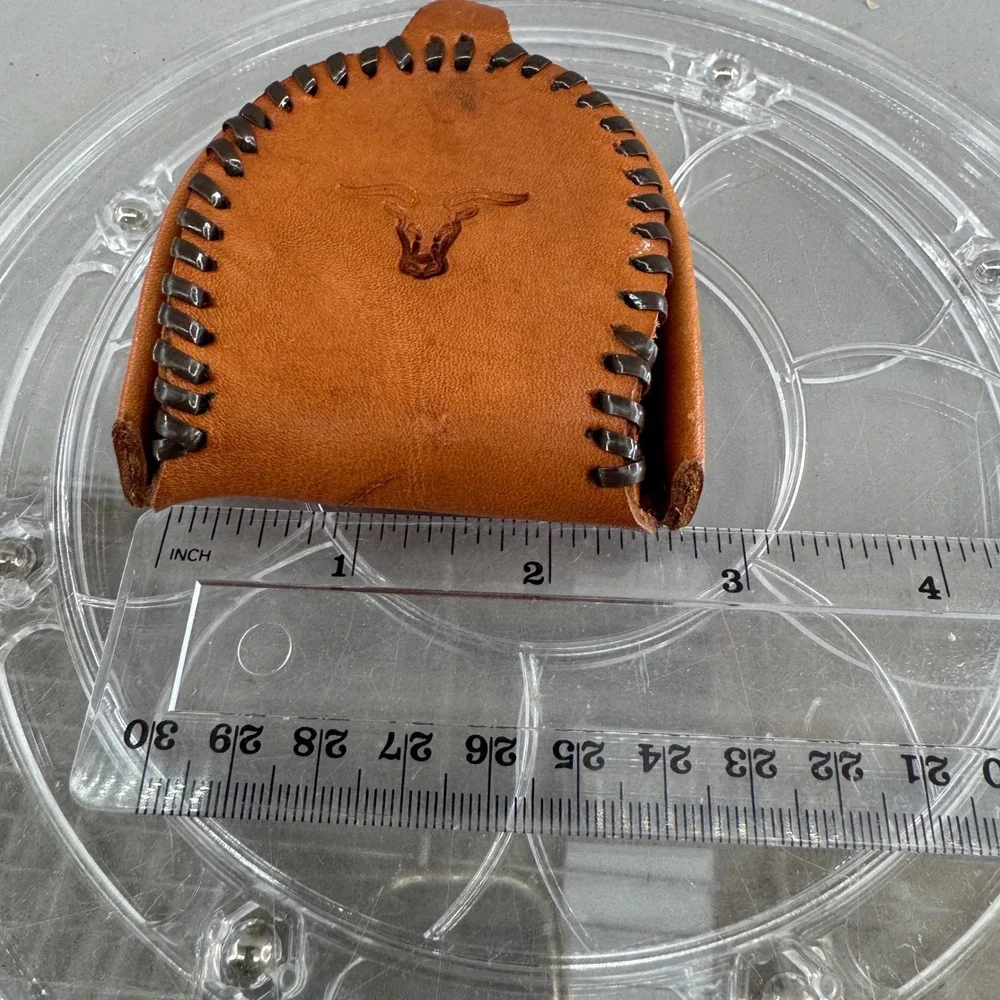Unbranded Leather Longhorn Coin Pouch Whipstitch Western Bull Brown Small Wallet